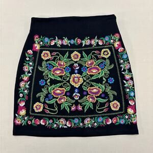 Angel Womens Black Mini Skirt with Colorful Floral Mexican Embroidery Size Small
